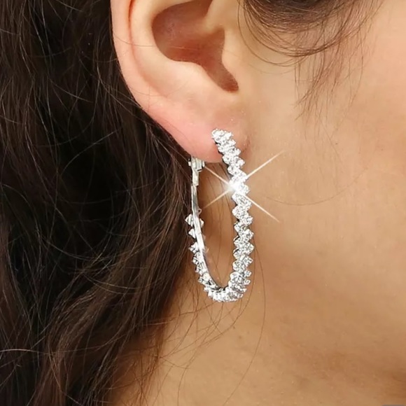 💎NEW Diamond Sterling Silver Hoop Earrings - Picture 2 of 5
